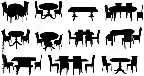 Silhouette Various Shape Table And Chair Dining Room Furniture Set Icon