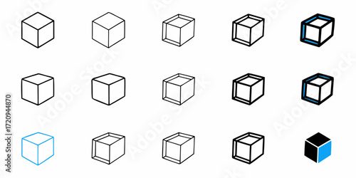 Geometric cube illustrations with outlines and filled sections, perfect for design elements, branding, and modern creative projects