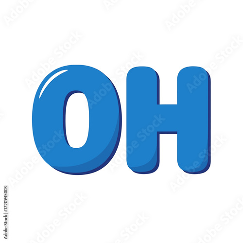 Blue "OH" Cartoon Text Illustration on White Background