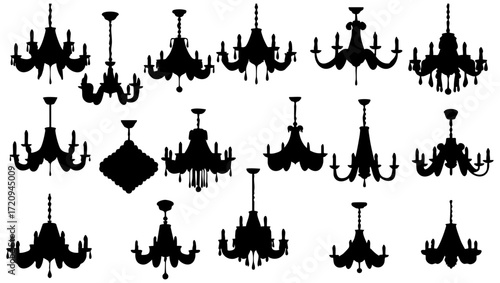 Silhouette Detailed Chandelier Lighting Fixture Interior Decoration Design Variety Element Set