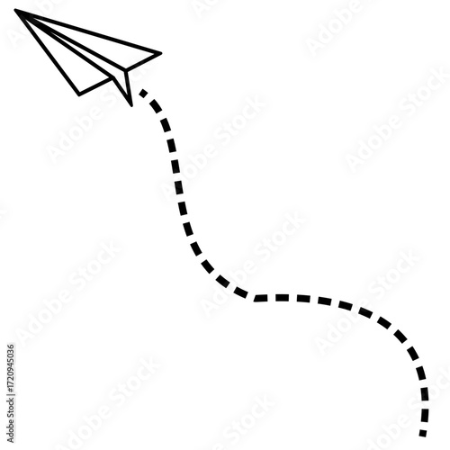 Paper airplane icon with dashed flight path
