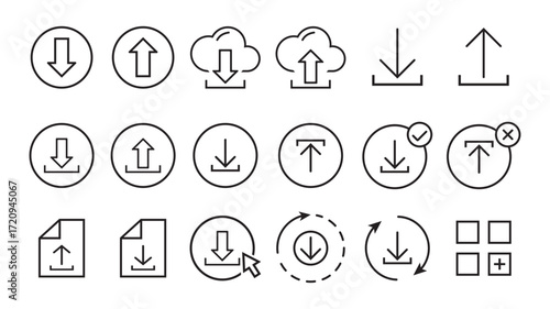 Download and Upload Icon Set – Cloud, Arrow, File, and Update Symbols