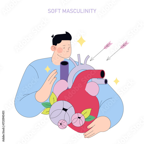 Soft Masculinity Concept with Heart and Arrows Illustration