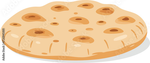 A light beige round flatbread with brown spots.