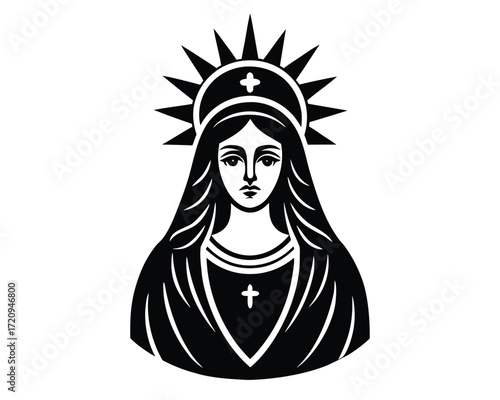 crowned mary vector Illustration on black color and white background