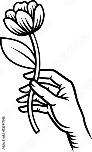 Hand Holding Flower Vintage...