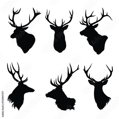 Black and white elk head silhouette set for banners