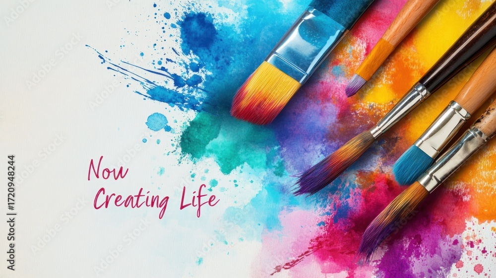 Obraz premium Artistic Retirement Banner with Paint Theme - brushes, canvas, color splashes,