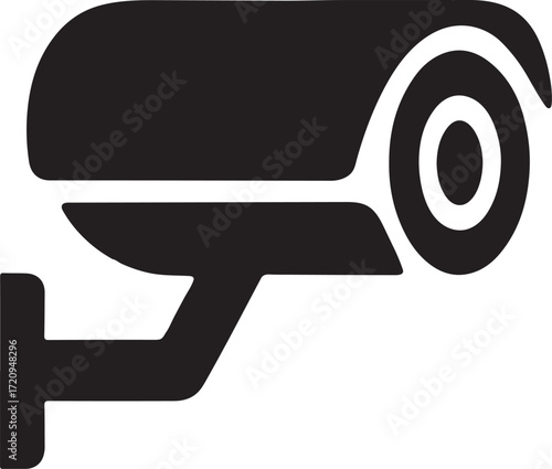 Silhouette bullet security camera glyph icon for surveillance, monitoring, and protection use.