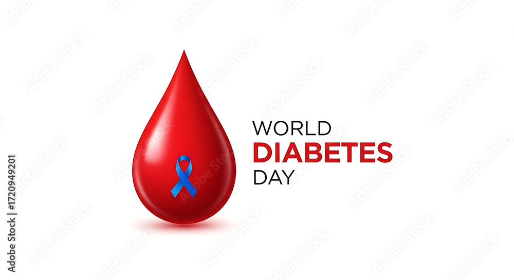 Fototapeta premium World diabetes day awareness with blood drop and blue ribbon