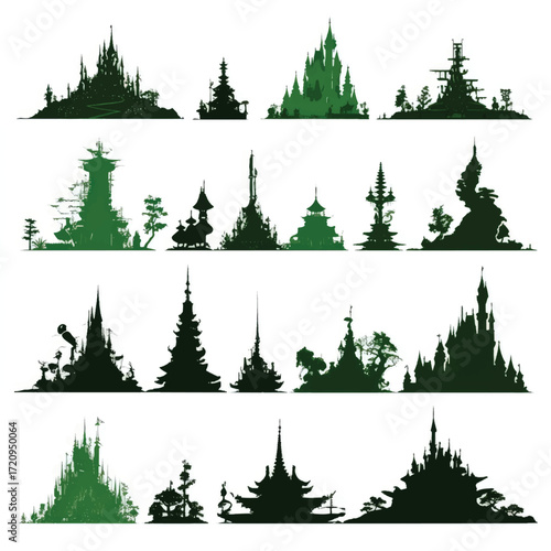Emerald city silhouette collection black and white illustrations