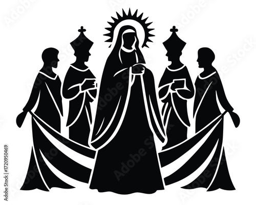marian procession vector Illustration on black color and white background