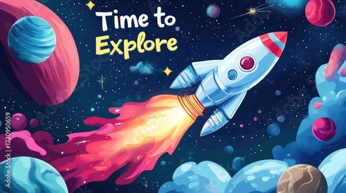 Space Theme Retirement Banner - rocket launch, galaxy backdrop, 