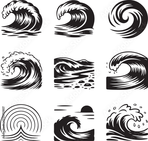 Nine Detailed Ocean Waves with Transparent Background water nature