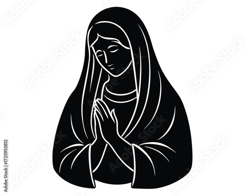 mary praying vector Illustration on black color and white background