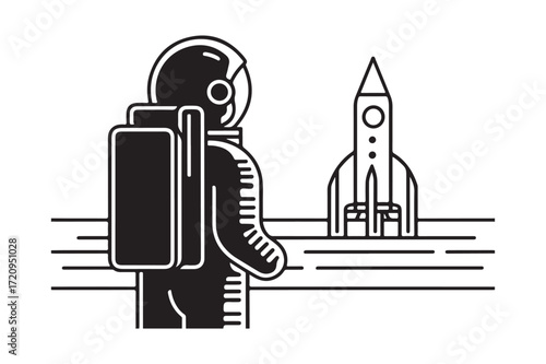 Astronaut standing beside rocket ship ready for space exploration adventure silhouette
