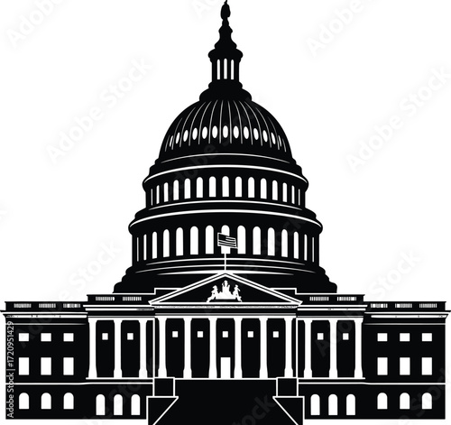 United States Capitol dome, Washington DC landmark architecture, government historic building, political monument design, cad drawing flat vector illustration
