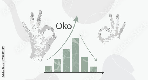 Minimalist graphic representing business success with an upward trending bar chart and OK hand gestures.