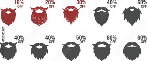 Various beard styles displayed with discount percentages, suggesting grooming deals or sales.