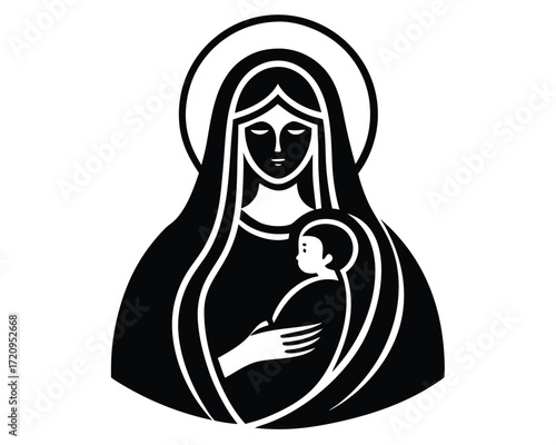 virgin with infant vector Illustration on black color and white background