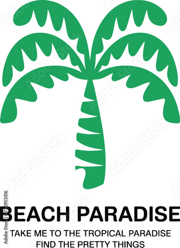 Vibrant green palm tree silhouette against a clean white background, evoking tropical vacation dreams.