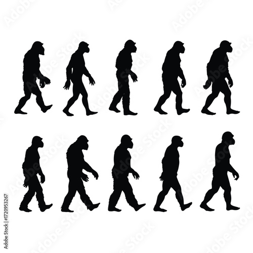 Evolution of man silhouette set black and white illustration