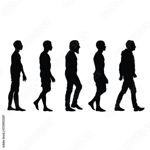 Evolution of man silhouette series black and white