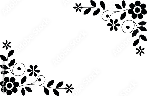 Elegant black floral corner design with leaves and delicate flowers