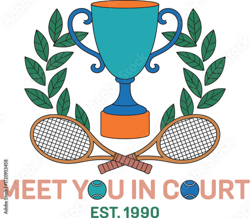Trophy, rackets and balls celebrate tennis victory and competition