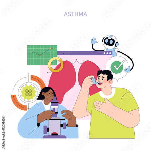 Vector Illustration of Asthma Management and Research