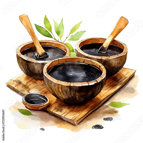 watercolor vector of Korean Mud Therapy, isolated on a white background.