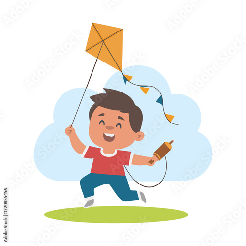 Happy Boy Flying a Kite in Dashain festival