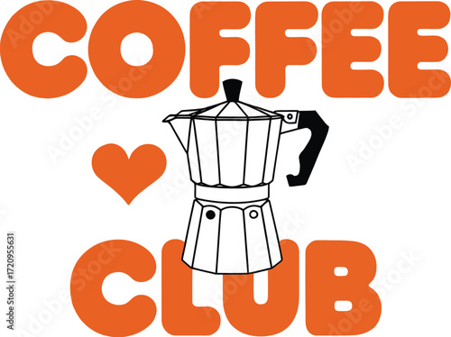Warm heart and coffee pot symbol for a coffee club, celebrating morning brews and shared passion.