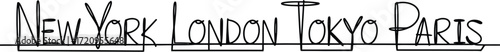 List of world cities New York, London, Tokyo, and Paris is written.