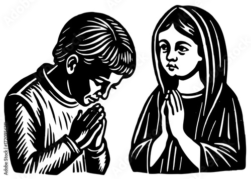 Child Praying Beside Mother Silhouette, Islamic Worship Religion SVG, PNG