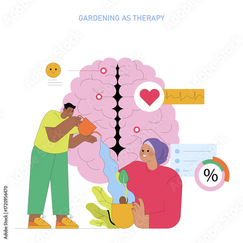 Gardening as Therapy Vector Illustration of Positive Interaction