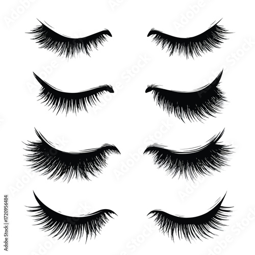 Collection of elegant eyelash silhouettes in black and white