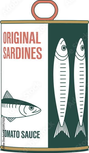 Vintage style tin can of sardines in tomato sauce, a classic and healthy seafood option.