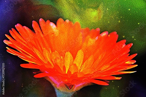 Close up of a beautiful orange trailing ice plant blossom mixed media