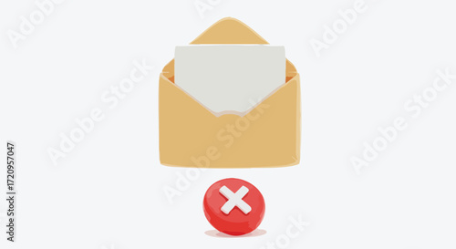 An open envelope with a blank piece of paper inside, accompanied by a red 'X' symbol indicating an error or rejection.