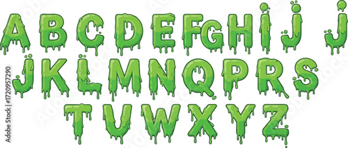 Alphabet letters dripping with slime for a playful, spooky, or science-themed design.