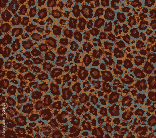 Leopard print. Vector seamless pattern. Animal skin background with black and brown spots on beige backdrop. Abstract exotic safari texture. Jaguar, leo, puma cheetah fur pattern. Repeat design