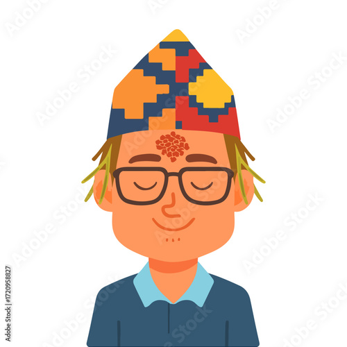 Smiling Man with Dashain Tika and Dhaka Topi
