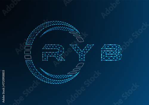 RYB low poly letter logo vector design. RYB lower poly logo design. Low poly logo.