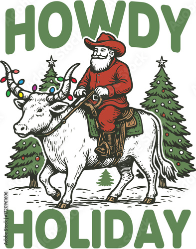 howdy holiday - Trendy Christmas Vintage Animals T-shirt, Christmas retro Sarcastic Quote, Merry xmas Winter Season shirt
