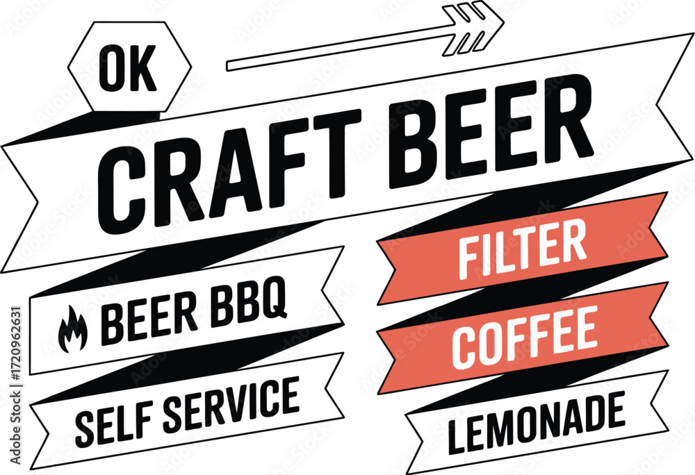Fototapeta premium Vibrant graphic showcasing craft beer, BBQ, coffee, and lemonade options