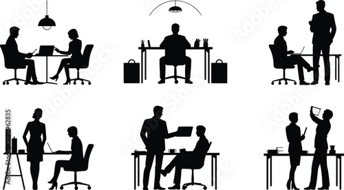 Business teamwork meeting, office communication, professional discussion, corporate planning strategy, workplace collaboration concept, cad drawing flat vector illustration design