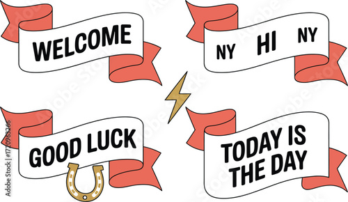 Positive messages and greetings on festive banners, inspiring good luck and celebration.