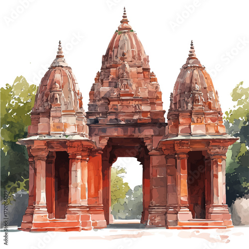 Indian Temple Festival, watercolor clipart vector, isolated on a white background.