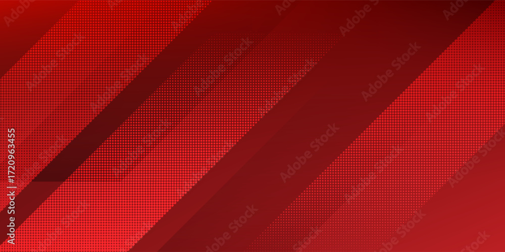 Fototapeta premium Red diagonal geometric shape with halftone. Modern fiber textured vector